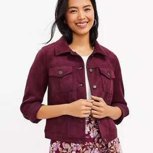 New LOFT Faux Suede Trucker Jacket Wine/ Bordeaux / Maroon / Burgundy -Sz Medium